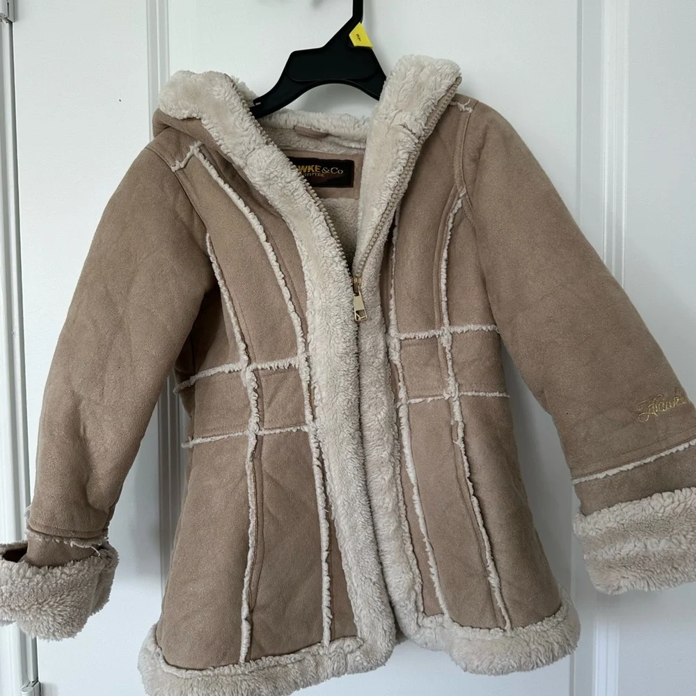 Hawke & Co Tan Faux Shearling Hooded Puffer Jacket for Kids